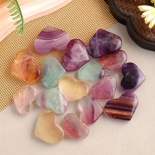 1/2pcs Natural Rainbow Fluorite Heart Crystal